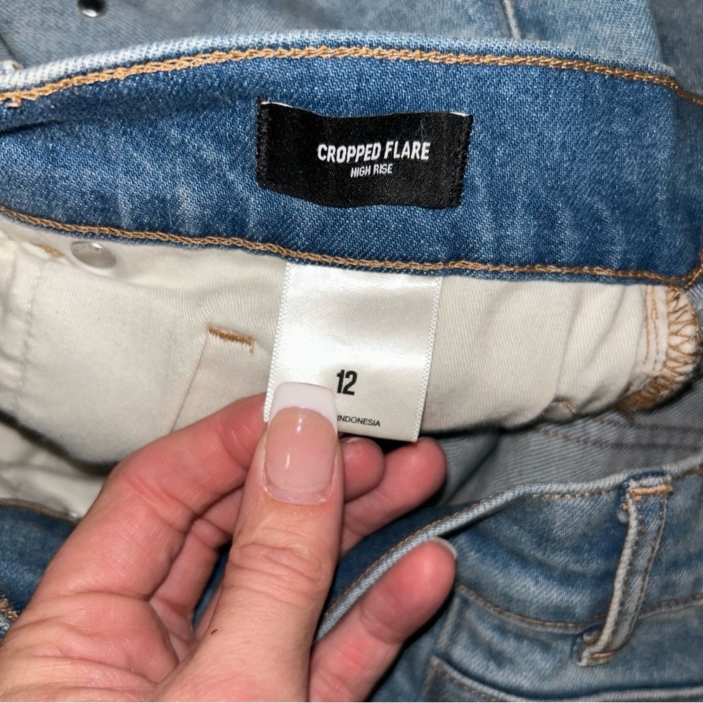 Express Light Blue Cropped flare Jeans embellished with Studs - Picture 4 of 5